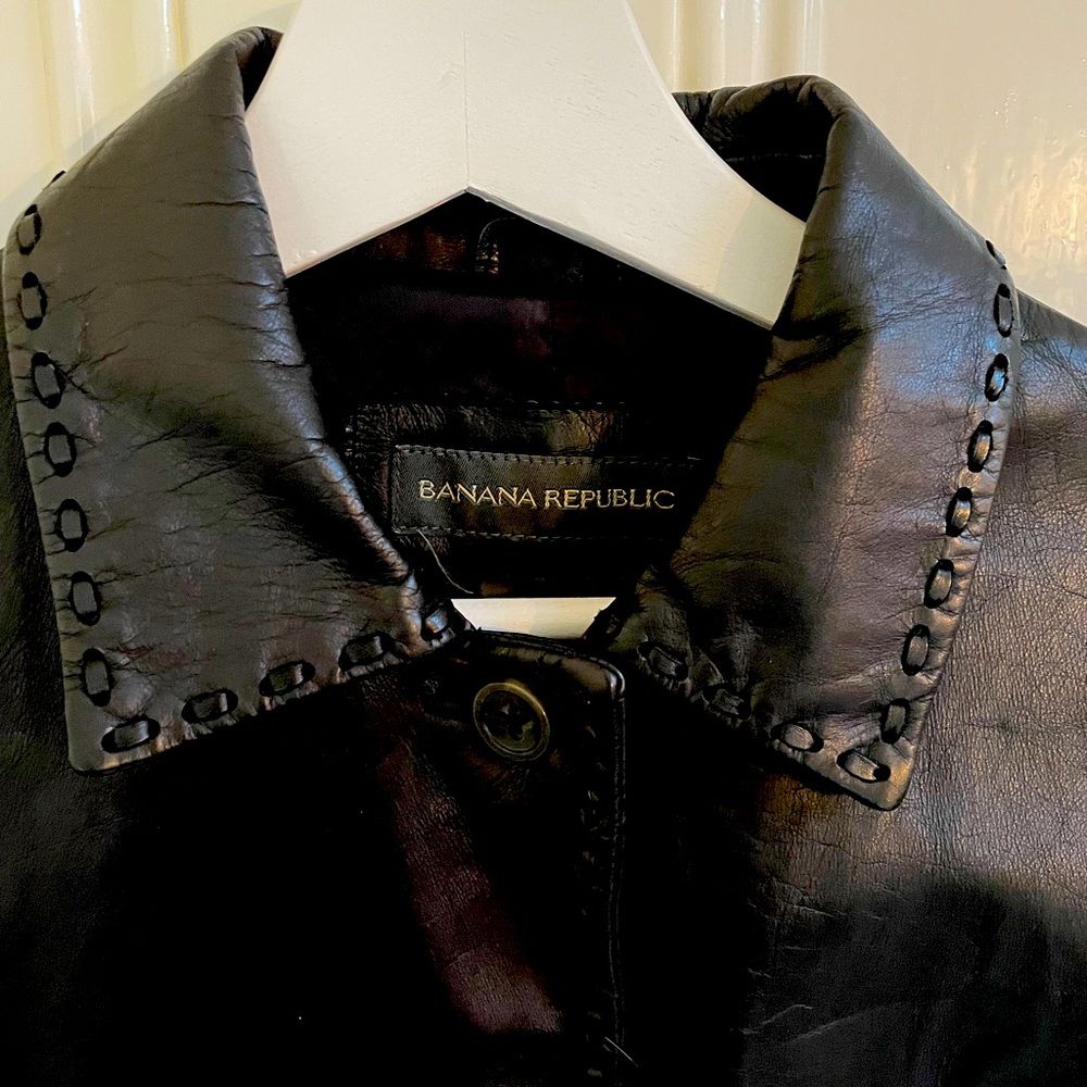 Banana Republic black leather late 90’s coat.